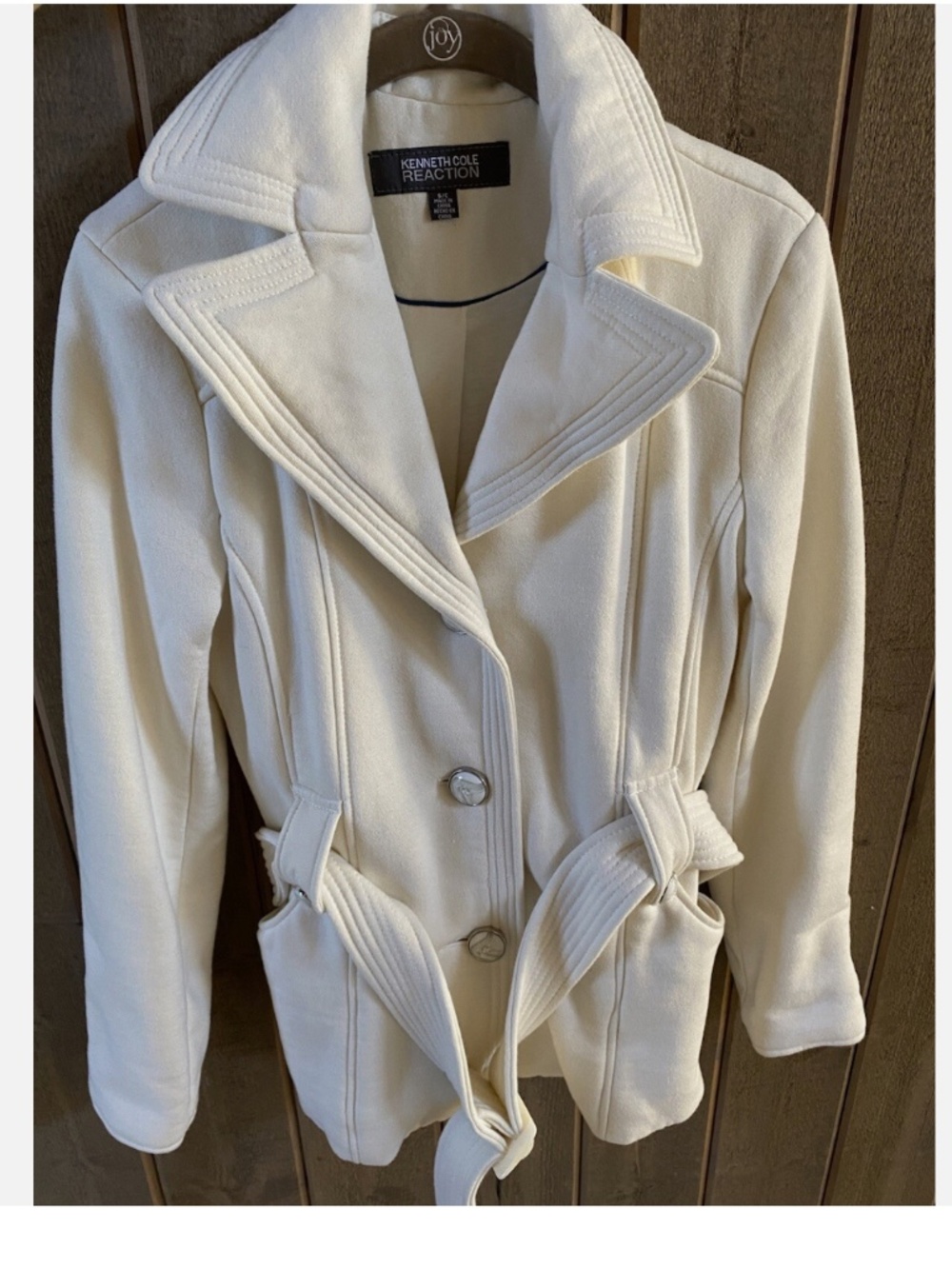 Kenneth Cole Reaction White Belted Cotton Blend Coat Jacket Sz S